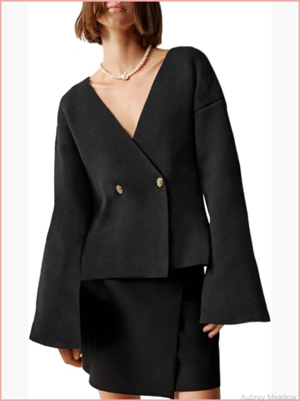 V Neck Cardigan Long Bell Sleeve Button Down Open Front Loose Knit Fall Sweater